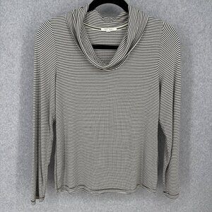 Anthropologie Pure Good Striped Cowl Neck Top Size XL Army Green White Rib Knit